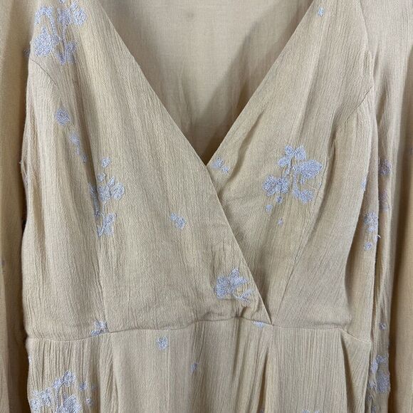 Free People Jasmine Embroidered Yellow Flare Sleeve Boho Mini Dress Womens S - Picture 9 of 15
